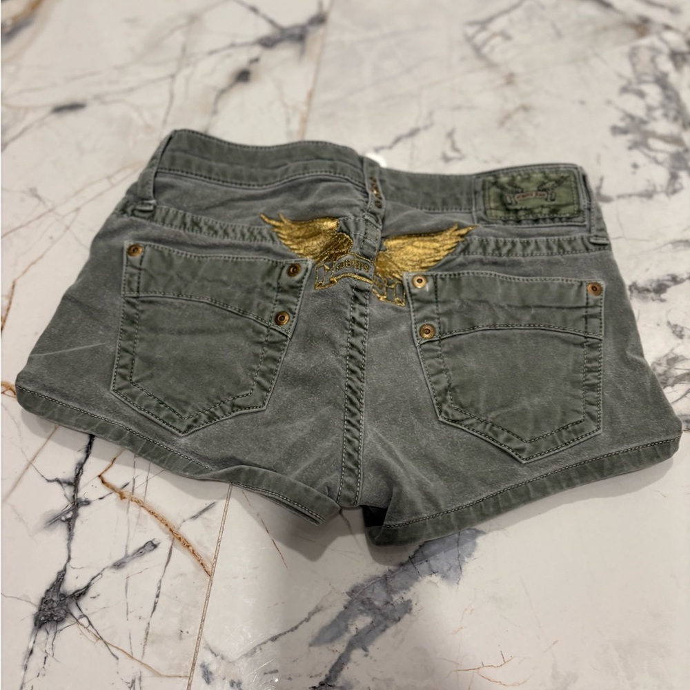 Robin's Jean Green and Gold Jean Shorts Distressed Style